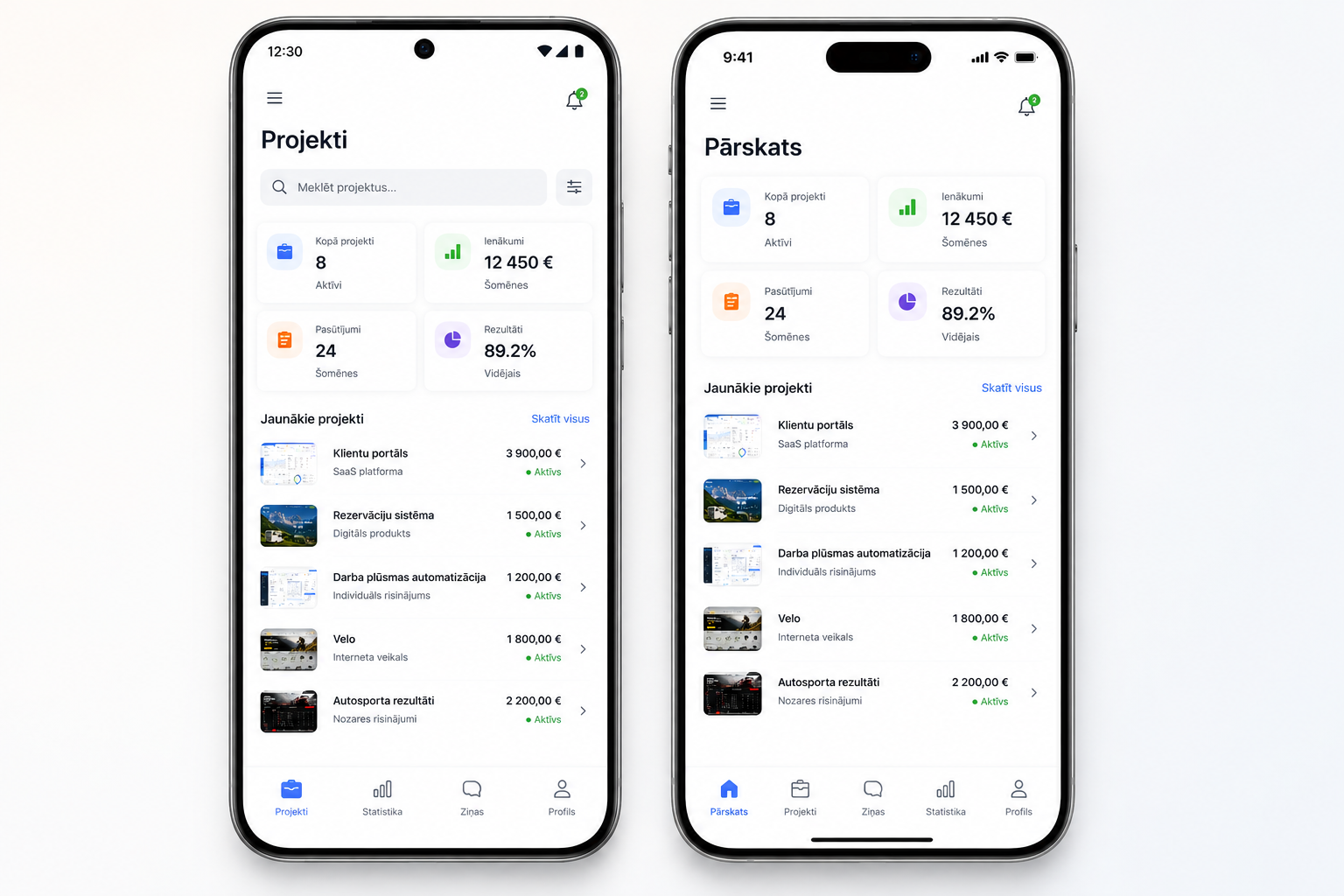 Android un iOS aplikācijas projekta sākumskats